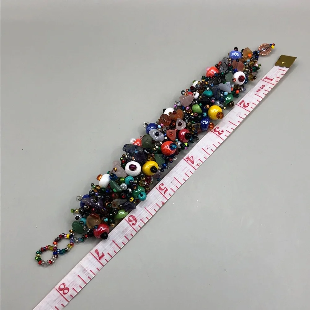 Colorful seed bead ceramic and stone gemstone beads boho festival bracelet. - Picture 8 of 9